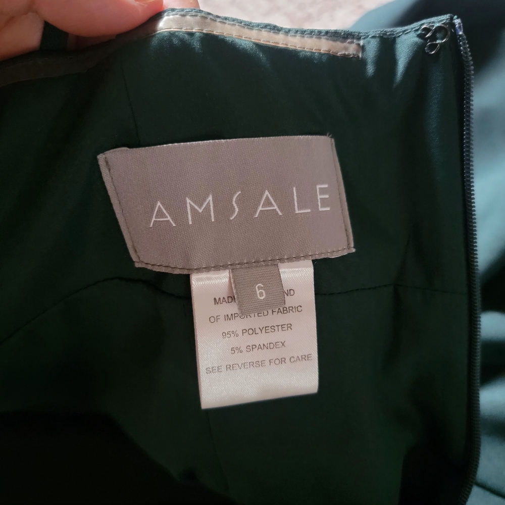 Amsale Hunter Green Halter Neck Mermaid Gown Bridesmaid Maxi Dress High Slit 6 - Picture 13 of 14